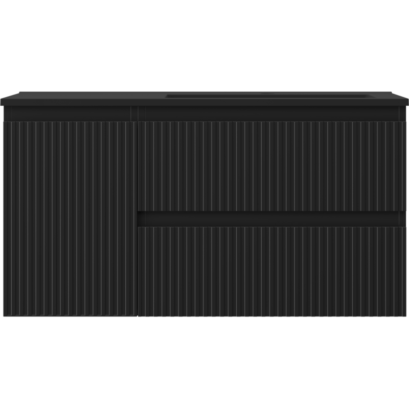 Mexen Rivel vonios spintelė 90 cm su Otis dešiniu praustuvu, 2S, 1D, grublėta, juoda matinė - 91A23-09047-3-BBFFF71-W18P71