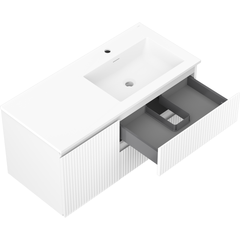 Mexen Rivel vonios spintelė 100 cm su Otis dešine kriaukle, 2S, 1D, griovelinė, balta matinė - 91A23-10047-3-BBFFF01-W18P01