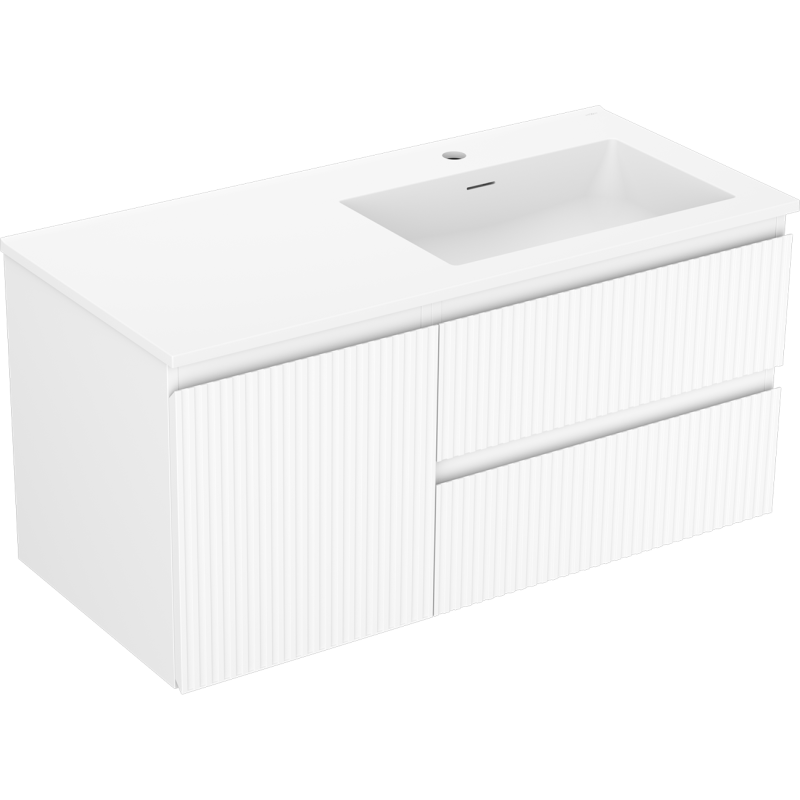 Mexen Rivel vonios spintelė 100 cm su Otis dešine kriaukle, 2S, 1D, griovelinė, balta matinė - 91A23-10047-3-BBFFF01-W18P01