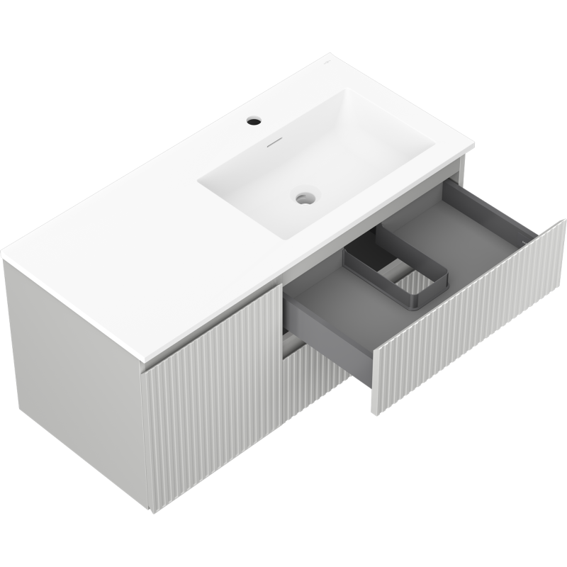 Mexen Rivel vonios spintelė 100 cm Otis dešinė, 2S, 1D, gofruota, pilka/balta matinė - 91A23-10047-3-BBFFF62-W18P01