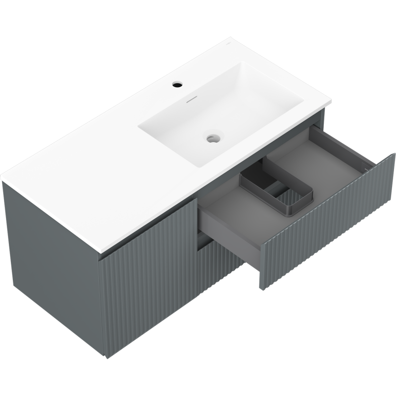 Mexen Rivel vonios spintelė 100 cm su praustuvu Otis dešinė, 2S, 1D, rifliuota, grafito/balta matinė