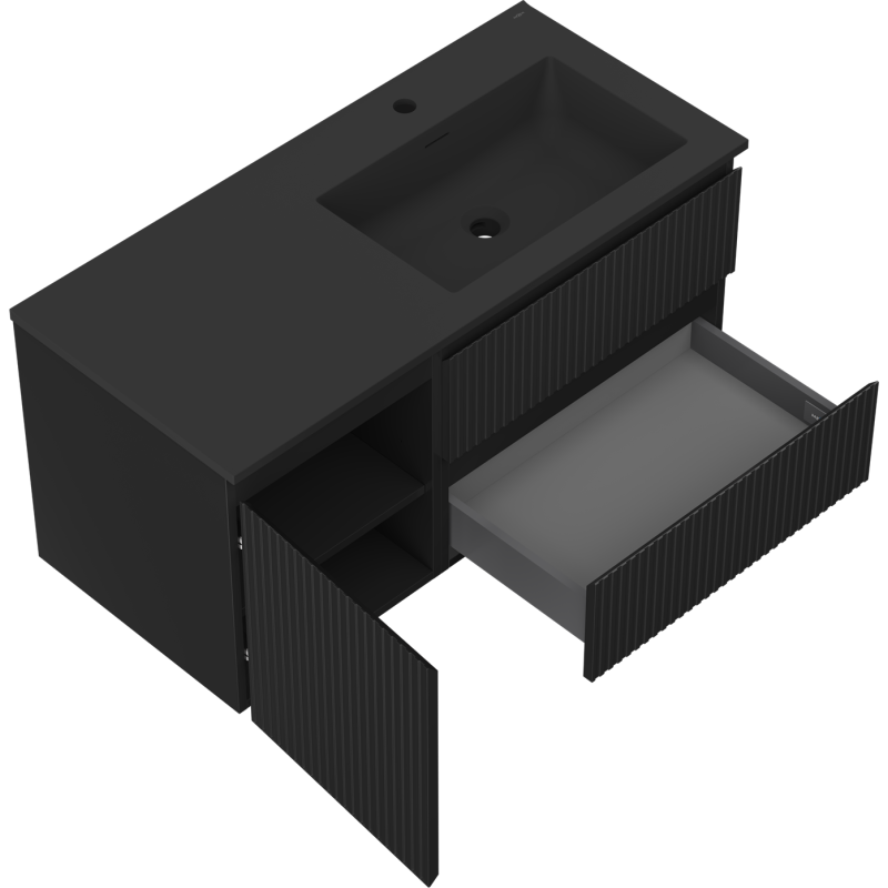 Mexen Rivel Vonios spintelė Otis 100 cm su dešiniuoju kriaukle, 2S, 1D, rifliuota, juoda matinė - 91A23-10047-3-BBFFF71-W18P71