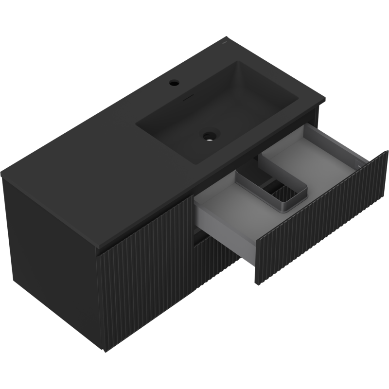 Mexen Rivel Vonios spintelė Otis 100 cm su dešiniuoju kriaukle, 2S, 1D, rifliuota, juoda matinė - 91A23-10047-3-BBFFF71-W18P71