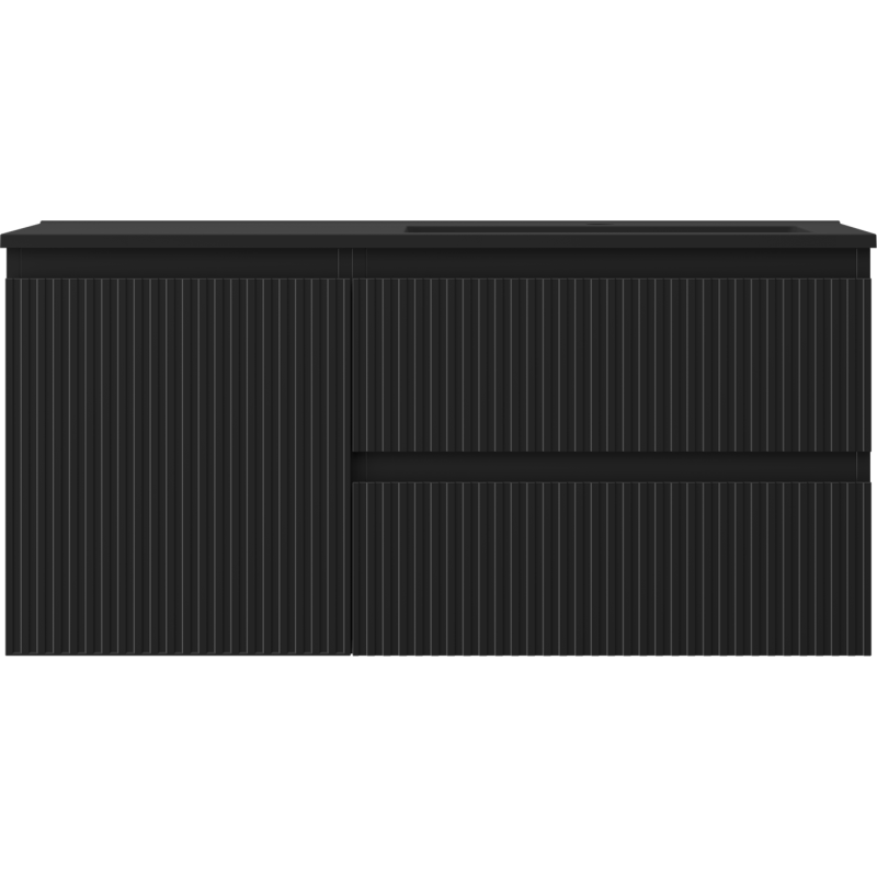 Mexen Rivel Vonios spintelė Otis 100 cm su dešiniuoju kriaukle, 2S, 1D, rifliuota, juoda matinė - 91A23-10047-3-BBFFF71-W18P71