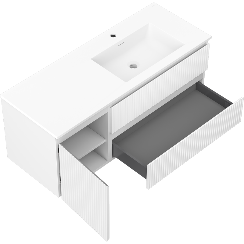 Mexen Rivel vonios spintelė 120 cm su dešine Otis kriaukle, 2S, 1D, rifliuota, balta matinė - 91A23-12047-3-BBFFF01-W18P01
