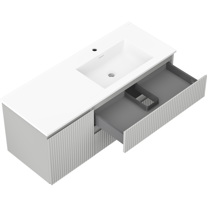 Mexen Rivel vonios spintelė 120 cm su praustuvu Otis dešinė, 2S, 1D, rifliuota, pilka/balta matinė