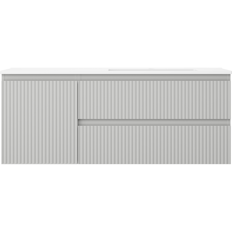 Mexen Rivel vonios spintelė 120 cm su praustuvu Otis dešinė, 2S, 1D, rifliuota, pilka/balta matinė