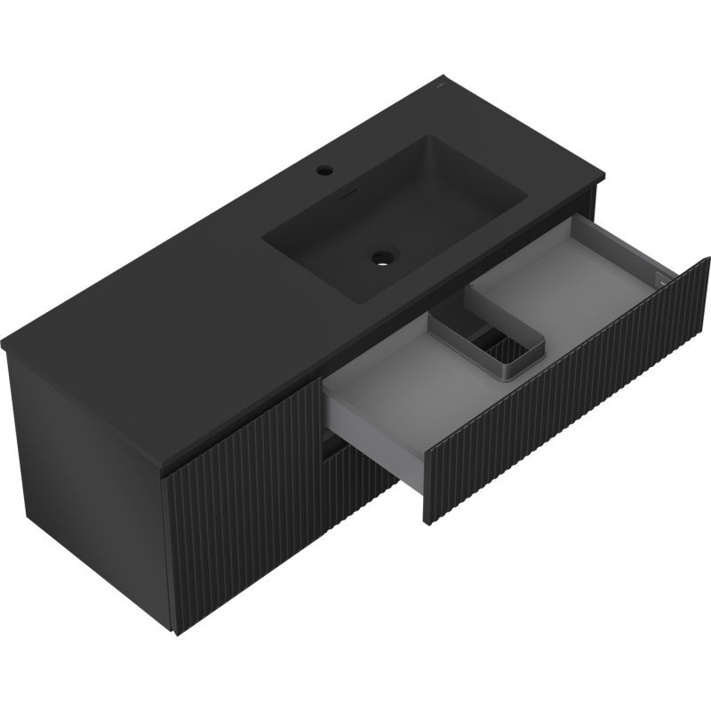 Mexen Rivel vonios spintelė 120 cm su Otis praustuvu dešinėje, 2S, 1D, rifliuota, juodas matinis - 91A23-12047-3-BBFFF71-W18P71