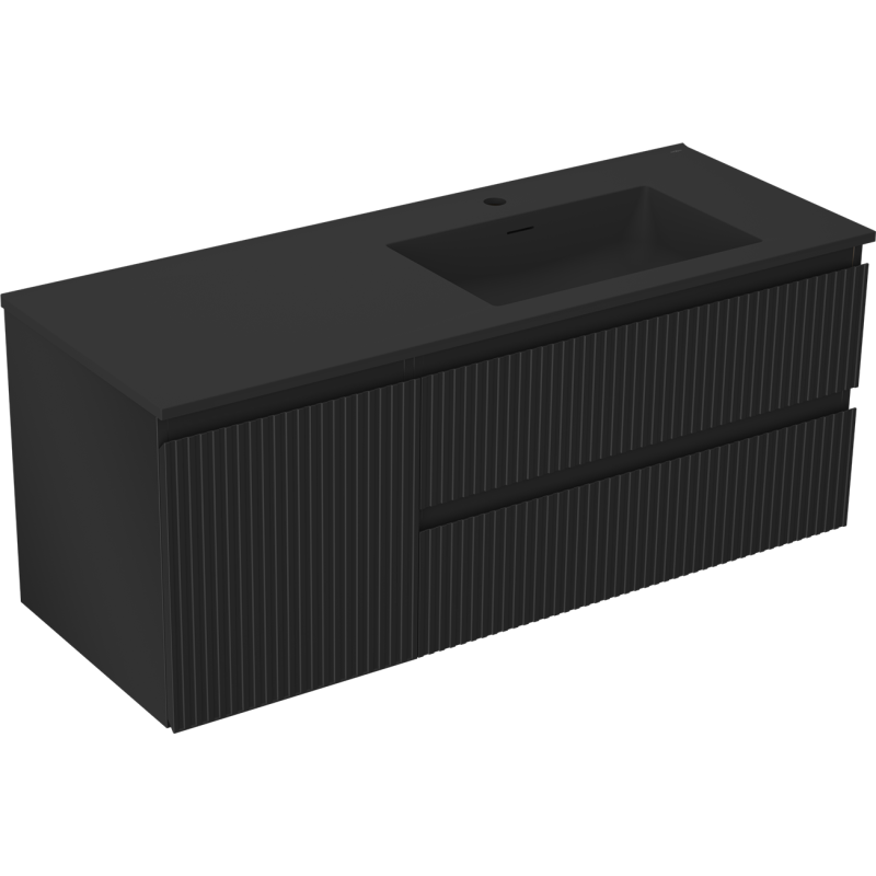 Mexen Rivel vonios spintelė 120 cm su Otis praustuvu dešinėje, 2S, 1D, rifliuota, juodas matinis - 91A23-12047-3-BBFFF71-W18P71