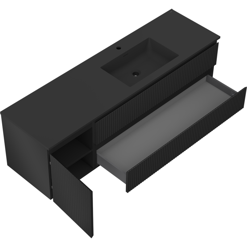 Mexen Rivel vonios spintelė 160 cm su praustuvu Otis dešiniu, 2S, 1D, rifliuotas, juodas matinis - 91A23-16047-3-BBFFF71-W18P71