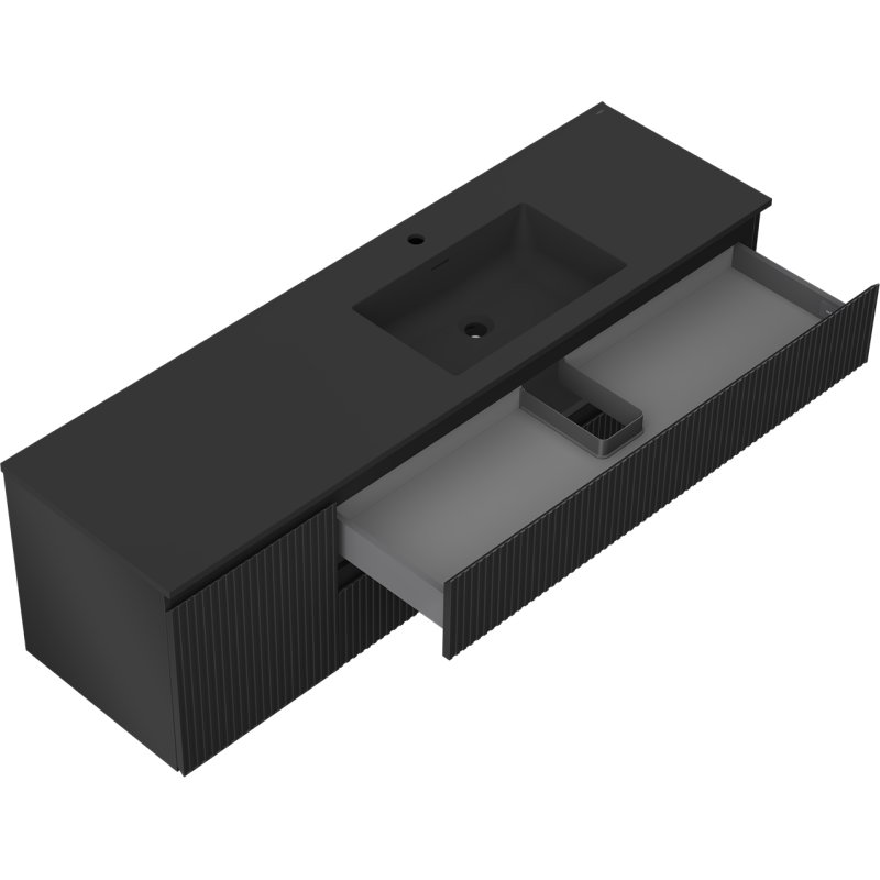 Mexen Rivel vonios spintelė 160 cm su praustuvu Otis dešiniu, 2S, 1D, rifliuotas, juodas matinis - 91A23-16047-3-BBFFF71-W18P71
