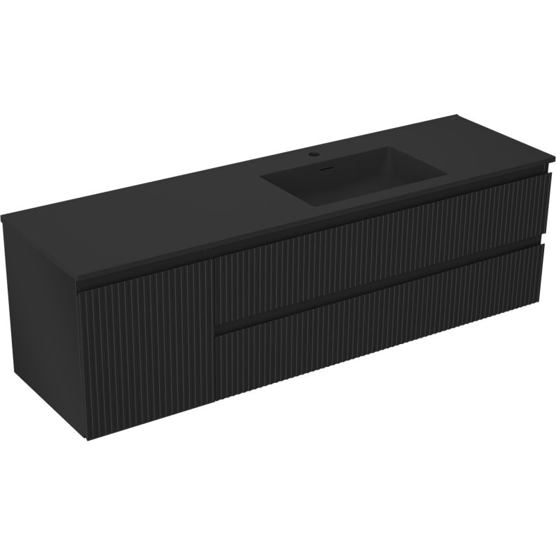 Mexen Rivel vonios spintelė 160 cm su praustuvu Otis dešiniu, 2S, 1D, rifliuotas, juodas matinis - 91A23-16047-3-BBFFF71-W18P71