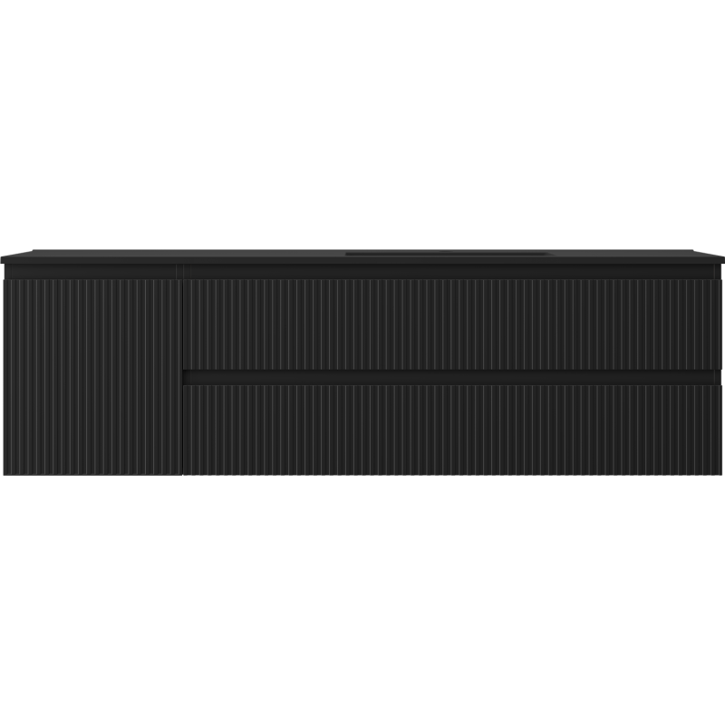 Mexen Rivel vonios spintelė 160 cm su praustuvu Otis dešiniu, 2S, 1D, rifliuotas, juodas matinis - 91A23-16047-3-BBFFF71-W18P71