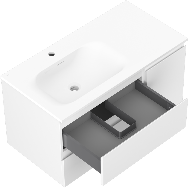 Mexen Orio vonios spintelė 90 cm su Vela kriaukle iš kairės, 2S, 1D, balta matinė - 91A13-09047-3-BBFFFF01-W23L01