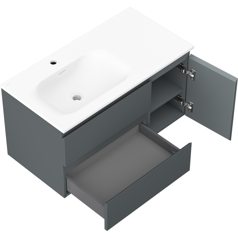 Mexen Orio vonios spintelė 90 cm su kriaukle Vela kairė, 2S, 1D, grafitas matinis/balta matinė - 91A13-09047-3-BBFFF66-W23L01