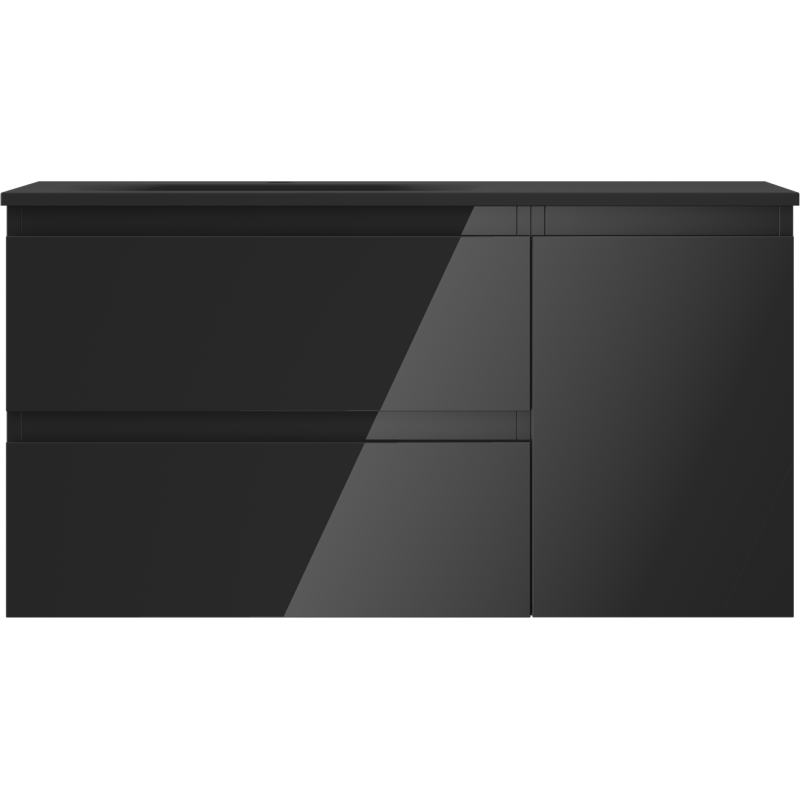 Mexen Orio vonios spintelė 90 cm su Vela kairine kriaukle, 2S, 1D, juodas blizgesys/juodas matas - 91A13-09047-3-BBFFF70-W23L71