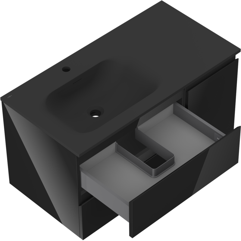 Mexen Orio vonios spintelė 90 cm su Vela kairine kriaukle, 2S, 1D, juodas blizgesys/juodas matas - 91A13-09047-3-BBFFF70-W23L71