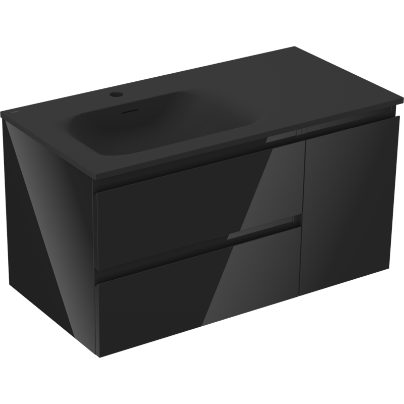 Mexen Orio vonios spintelė 90 cm su Vela kairine kriaukle, 2S, 1D, juodas blizgesys/juodas matas - 91A13-09047-3-BBFFF70-W23L71