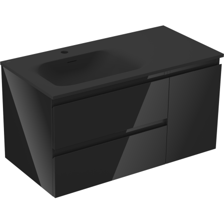 Mexen Orio vonios spintelė 90 cm su Vela kairine kriaukle, 2S, 1D, juodas blizgesys/juodas matas - 91A13-09047-3-BBFFF70-W23L71