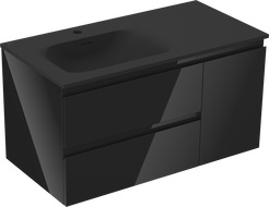 Mexen Orio vonios spintelė 90 cm su Vela kairine kriaukle, 2S, 1D, juodas blizgesys/juodas matas - 91A13-09047-3-BBFFF70-W23L71