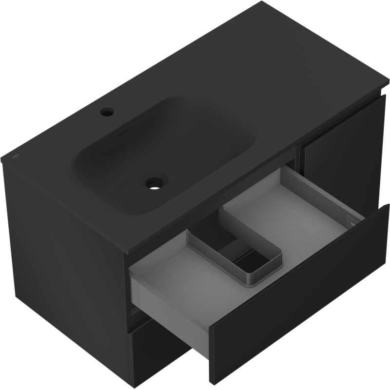 Mexen Orio vonios spintelė 90 cm su Vela kriaukle kairė, 2S, 1D, juoda matinė - 91A13-09047-3-BBFFF71-W23L71