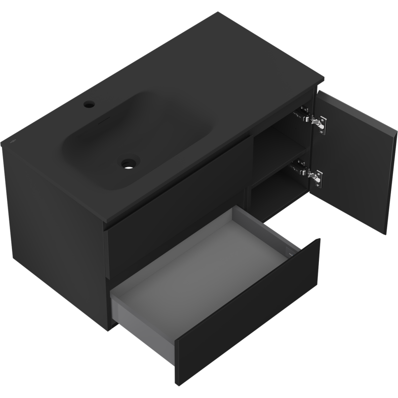 Mexen Orio vonios spintelė 90 cm su Vela kriaukle kairė, 2S, 1D, juoda matinė - 91A13-09047-3-BBFFF71-W23L71