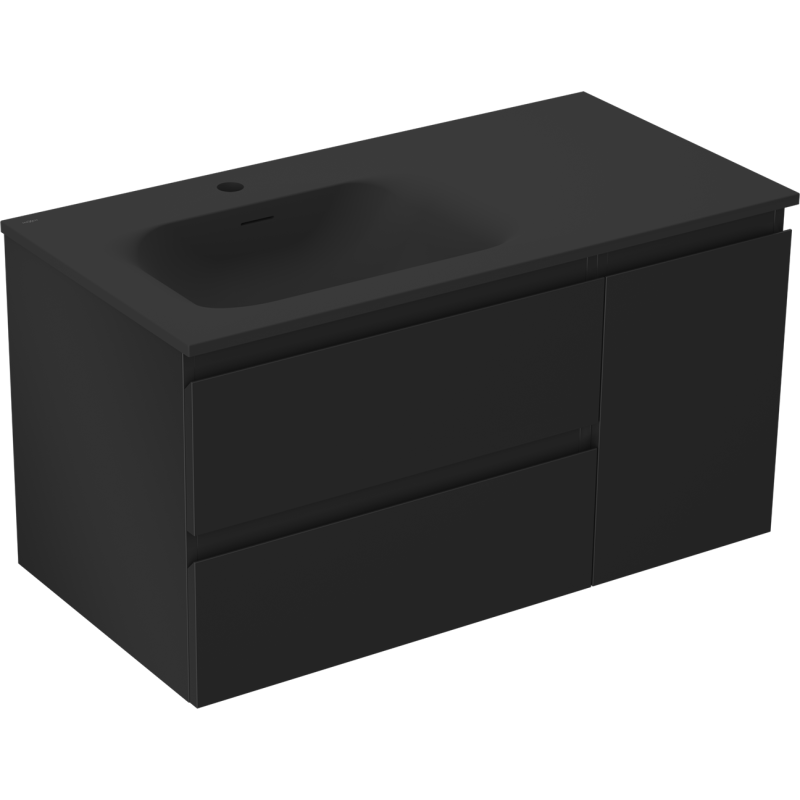 Mexen Orio vonios spintelė 90 cm su Vela kriaukle kairė, 2S, 1D, juoda matinė - 91A13-09047-3-BBFFF71-W23L71