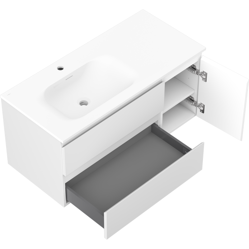 Mexen Orio vonios spintelė 100 cm su Vela kairiąja kriaukle, 2S, 1D, balta matinė - 91A13-10047-3-BBFFFF01-W23L01
