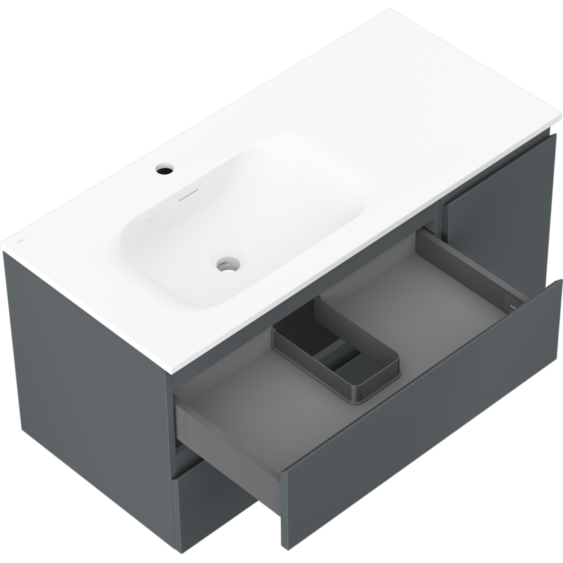 Mexen Orio vonios spintelė 100 cm su kriaukle Vela kairė, 2S, 1D, grafito matinė/balta matinė - 91A13-10047-3-BBFFF66-W23L01