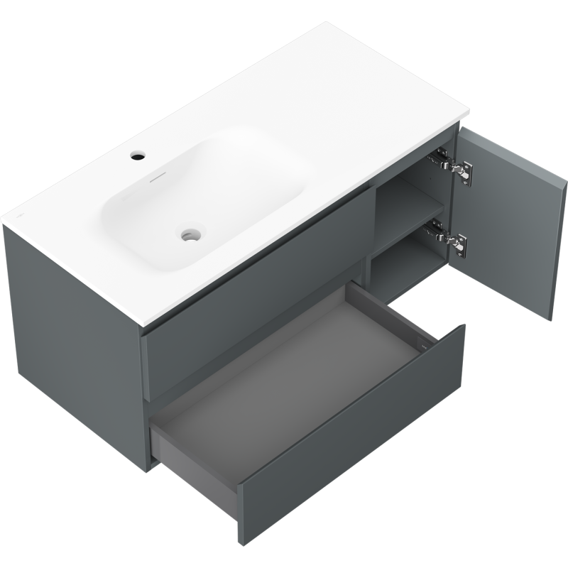 Mexen Orio vonios spintelė 100 cm su kriaukle Vela kairė, 2S, 1D, grafito matinė/balta matinė - 91A13-10047-3-BBFFF66-W23L01