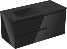 Mexen Orio vonios spintelė 100 cm su praustuvu Vela kairė, 2 stalčiai, 1 durys, juodas blizgesys/juodas matas