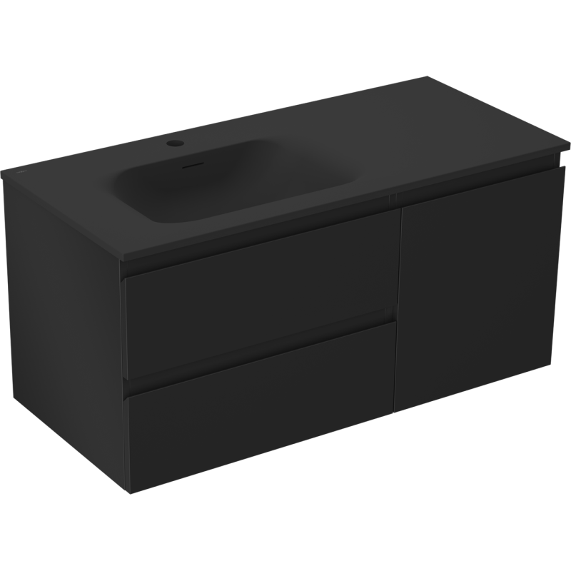 Mexen Orio vonios spintelė 100 cm su kairiąja kriaukle Vela, 2S, 1D, juoda matinė - 91A13-10047-3-BBFFF71-W23L71