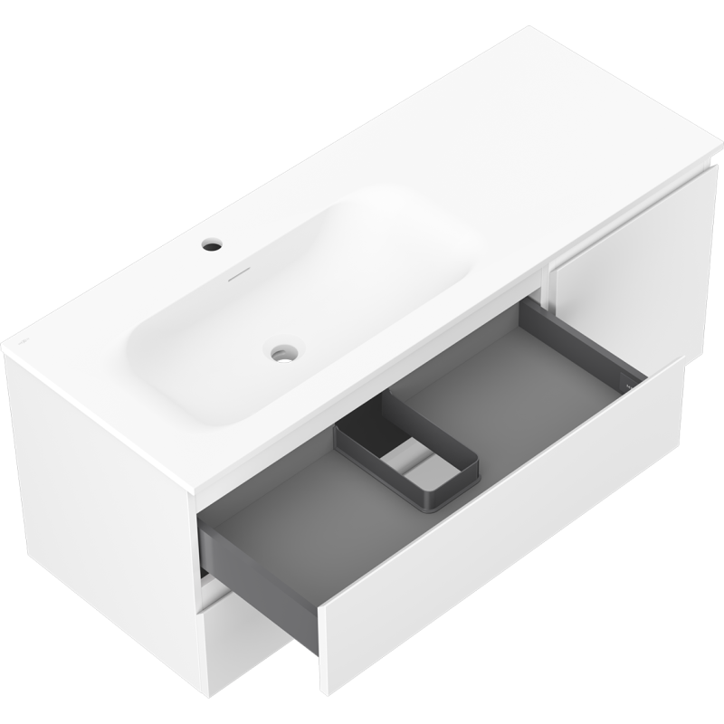 Mexen Orio vonios kambario stalčiai 120 cm su Vela kairiuoju praustuvu, 2S, 1D, balta matinė - 91A13-12047-3-BBFFFF01-W23L01