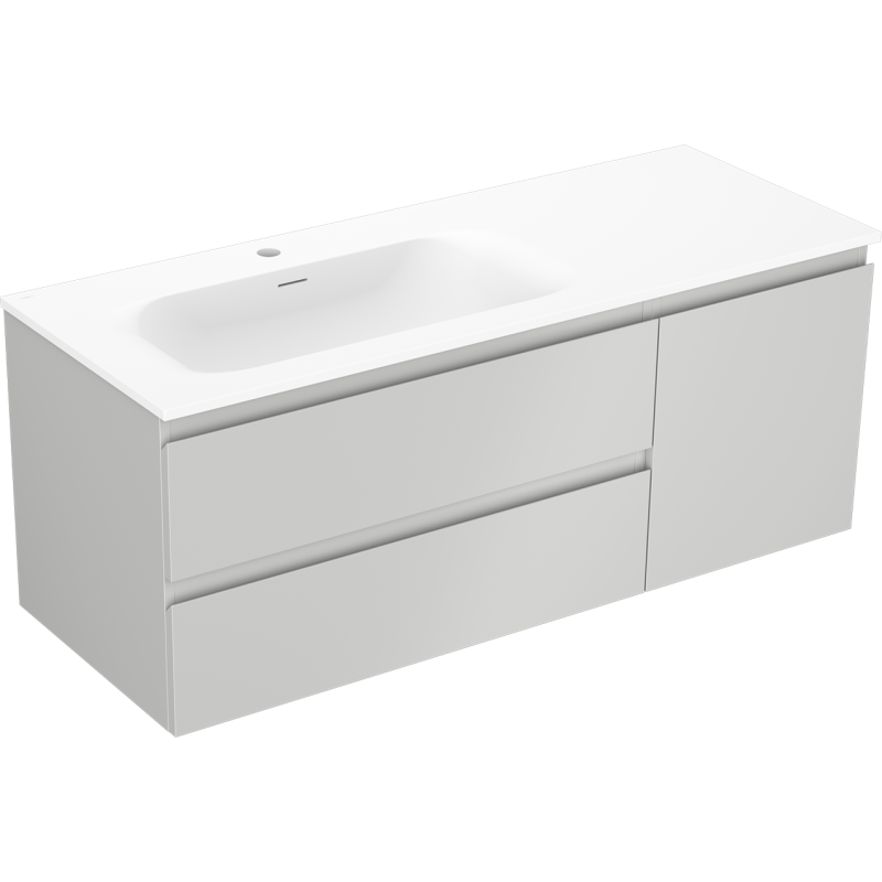 Mexen Orio 120 cm pločio vonios spintelė su kriaukle Vela kairine, 2S, 1D, pilka matinė/balta matinė