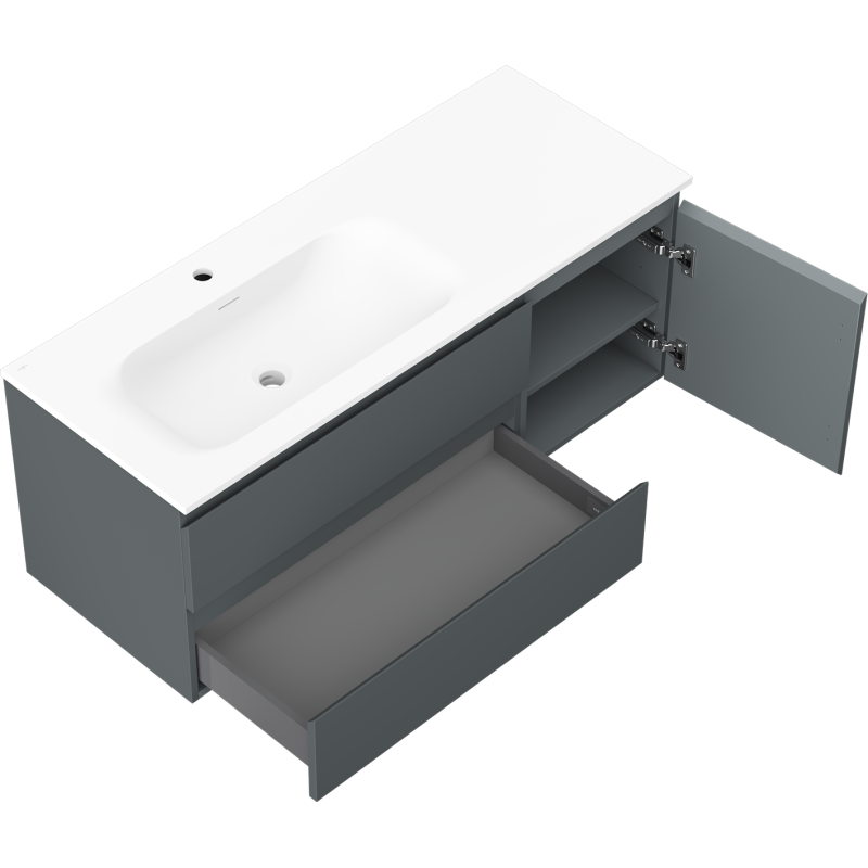 Mexen Orio vonios spintelė 120 cm su Vela kriaukle kairėje, 2S, 1D, grafito matinė/balta matinė - 91A13-12047-3-BBFFF66-W23L01