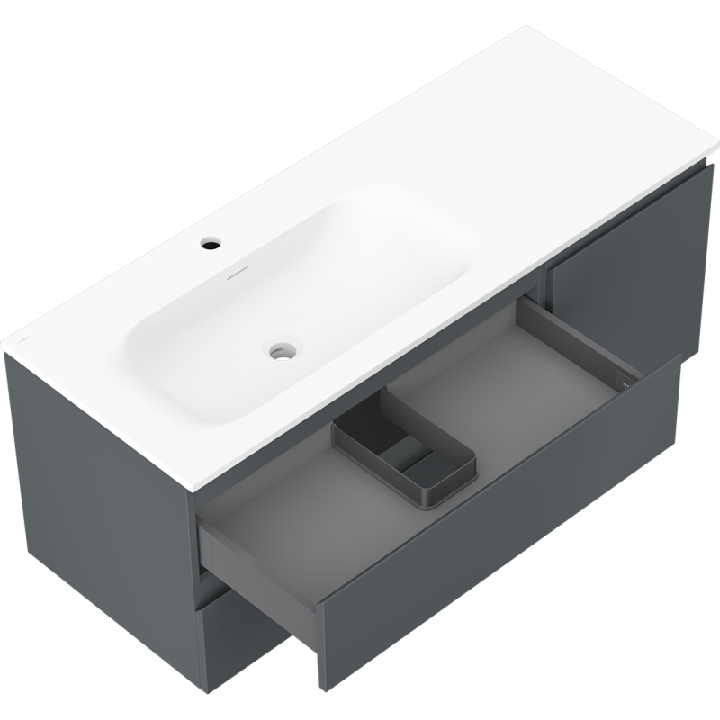 Mexen Orio vonios spintelė 120 cm su Vela kriaukle kairėje, 2S, 1D, grafito matinė/balta matinė - 91A13-12047-3-BBFFF66-W23L01