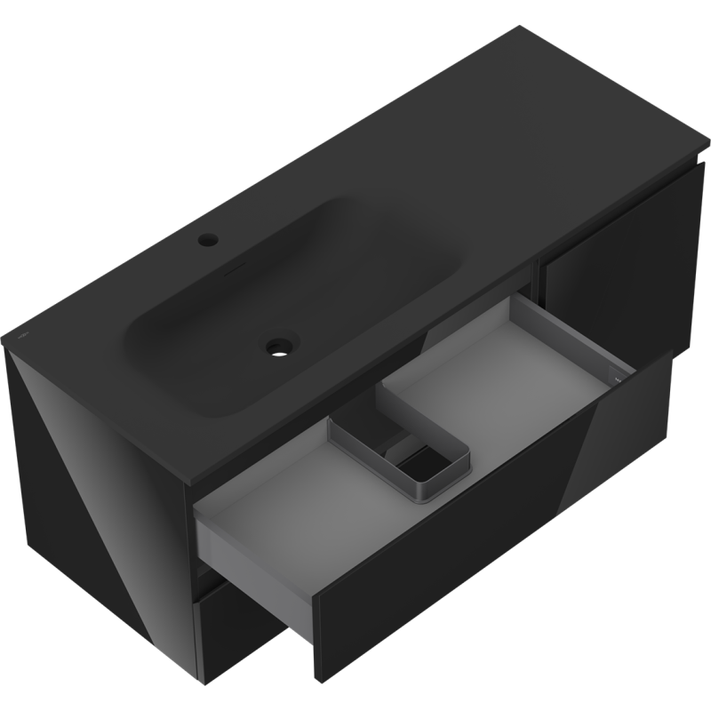 Mexen Orio vonios spintelė 120 cm su Vela kriaukle kairei, 2S, 1D, juoda blizgi/juoda matinė - 91A13-12047-3-BBFFF70-W23L71