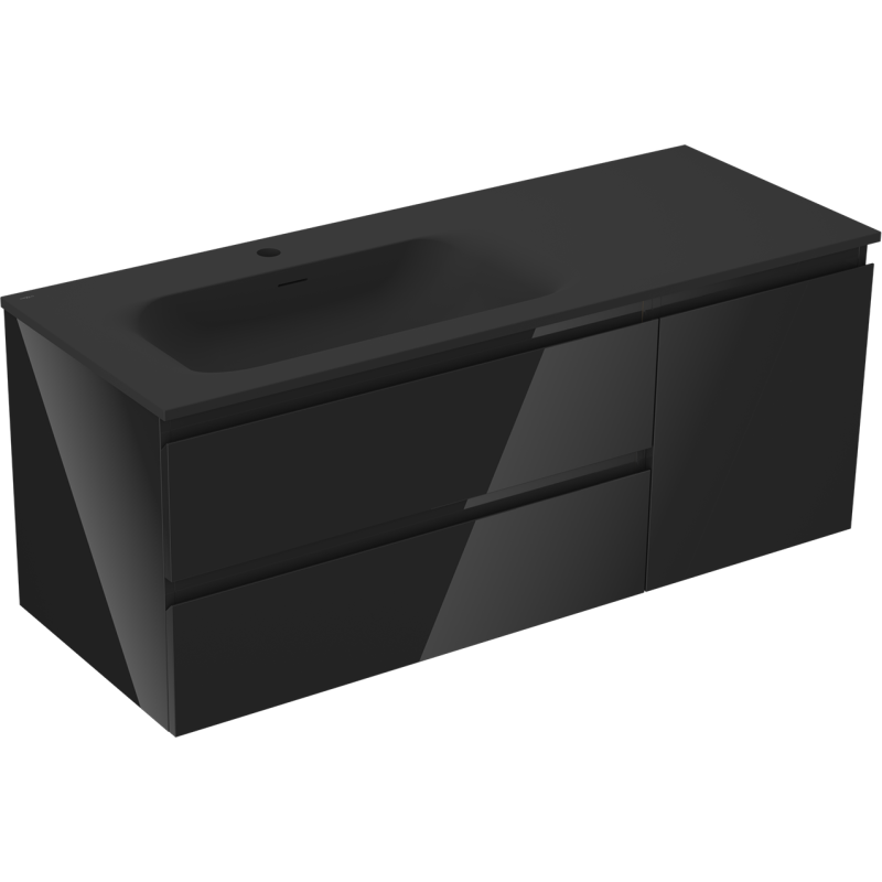 Mexen Orio vonios spintelė 120 cm su Vela kriaukle kairei, 2S, 1D, juoda blizgi/juoda matinė - 91A13-12047-3-BBFFF70-W23L71