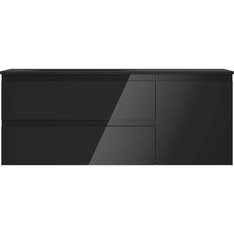 Mexen Orio vonios spintelė 120 cm su Vela kriaukle kairei, 2S, 1D, juoda blizgi/juoda matinė - 91A13-12047-3-BBFFF70-W23L71