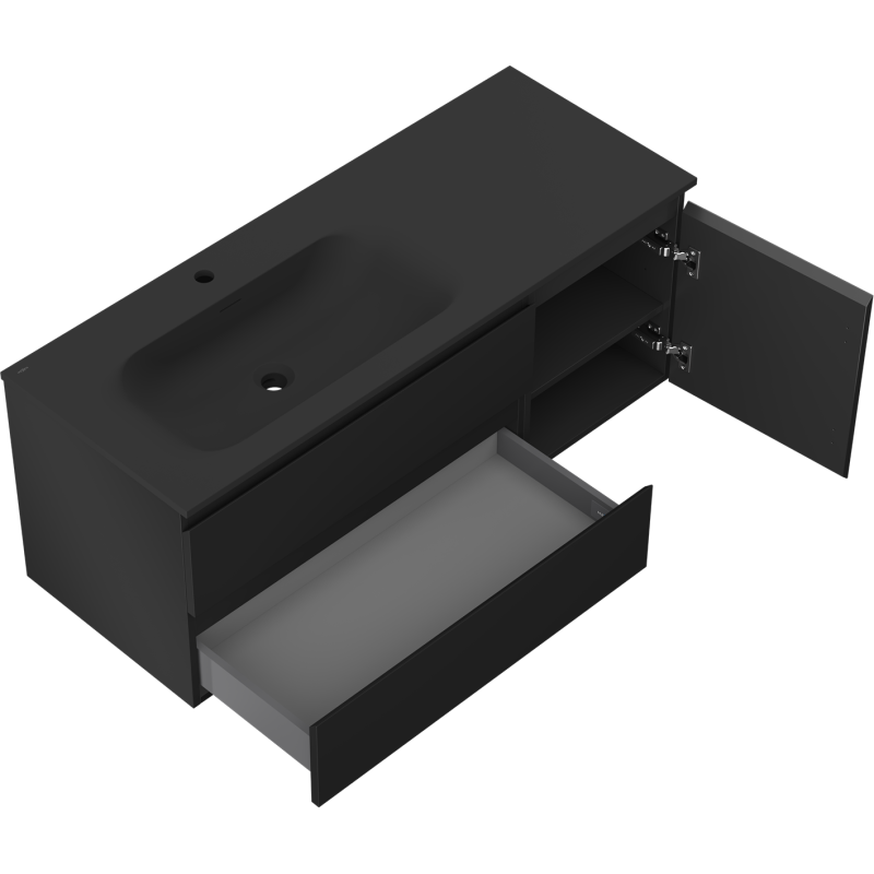 Mexen Orio vonios spintelė 120 cm su kairiojo šono Vela kriaukle, 2S, 1D, juoda matinė - 91A13-12047-3-BBFFF71-W23L71