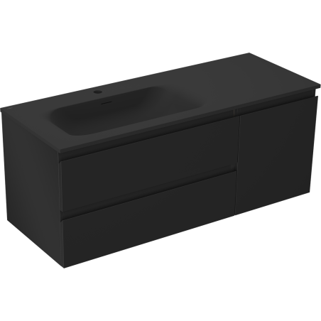 Mexen Orio vonios spintelė 120 cm su kairiojo šono Vela kriaukle, 2S, 1D, juoda matinė - 91A13-12047-3-BBFFF71-W23L71
