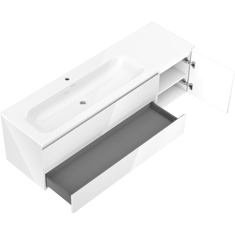 Mexen Orio vonios spintelė 160 cm su Vela kairiuoju praustuvu, 2S, 1D, baltas blizgesys - 91A13-16047-3-BBFFF00-W23L00