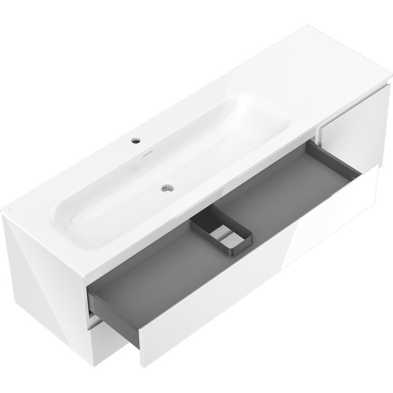 Mexen Orio vonios spintelė 160 cm su Vela kairiuoju praustuvu, 2S, 1D, baltas blizgesys - 91A13-16047-3-BBFFF00-W23L00