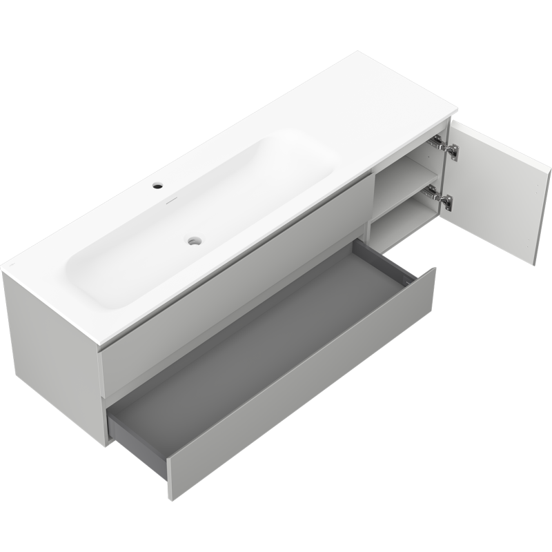 Mexen Orio vonios spintelė 160 cm su Vela kriaukle, 2S, 1D, pilkas matinis/baltas matinis - 91A13-16047-3-BBFFF62-W23L01
