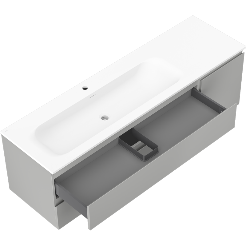 Mexen Orio vonios spintelė 160 cm su Vela kriaukle, 2S, 1D, pilkas matinis/baltas matinis - 91A13-16047-3-BBFFF62-W23L01