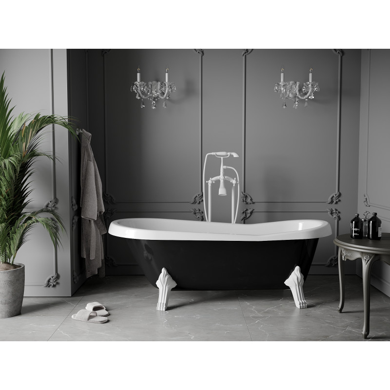 Mexen Retro laisvai stovinti vonia 170 x 75 cm, balta/juoda, balti kojelės - 53251707575-20