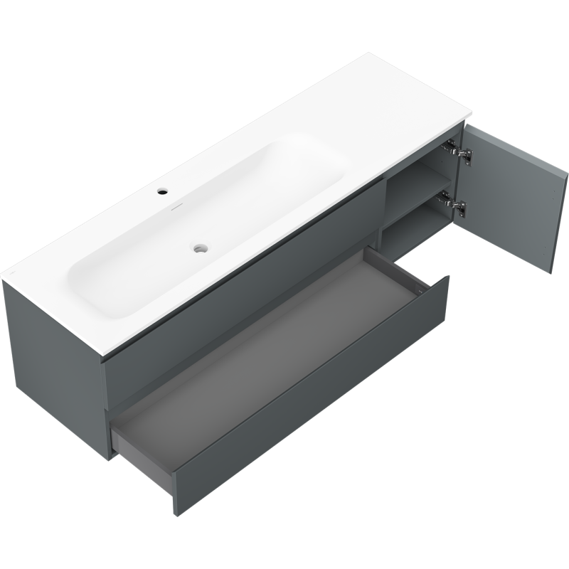 Mexen Orio vonios spintelė 160 cm su kriaukle Vela kairėje, 2S, 1D, grafito matinė/balta matinė - 91A13-16047-3-BBFFF66-W23L01