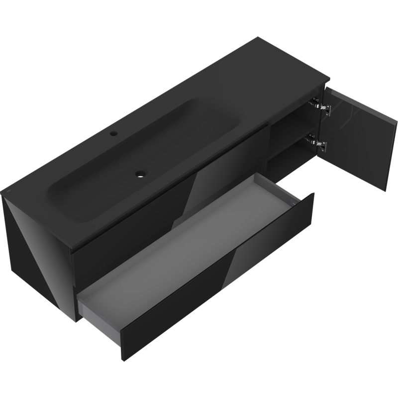 Mexen Orio vonios spintelė 160 cm su Vela kairiuoju kriaukle, 2S, 1D, juoda blizgi/juoda matinė - 91A13-16047-3-BBFFF70-W23L71