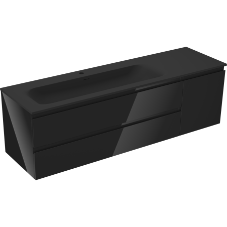 Mexen Orio vonios spintelė 160 cm su Vela kairiuoju kriaukle, 2S, 1D, juoda blizgi/juoda matinė - 91A13-16047-3-BBFFF70-W23L71