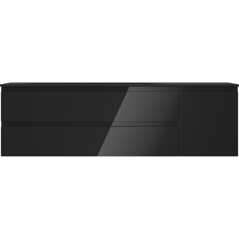 Mexen Orio vonios spintelė 160 cm su Vela kairiuoju kriaukle, 2S, 1D, juoda blizgi/juoda matinė - 91A13-16047-3-BBFFF70-W23L71